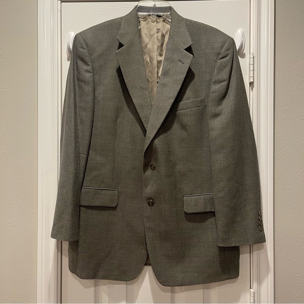 Brooks Brothers 346 Men's 42R Silk Wool Houndstooth Beige Suit Jacket Blazer